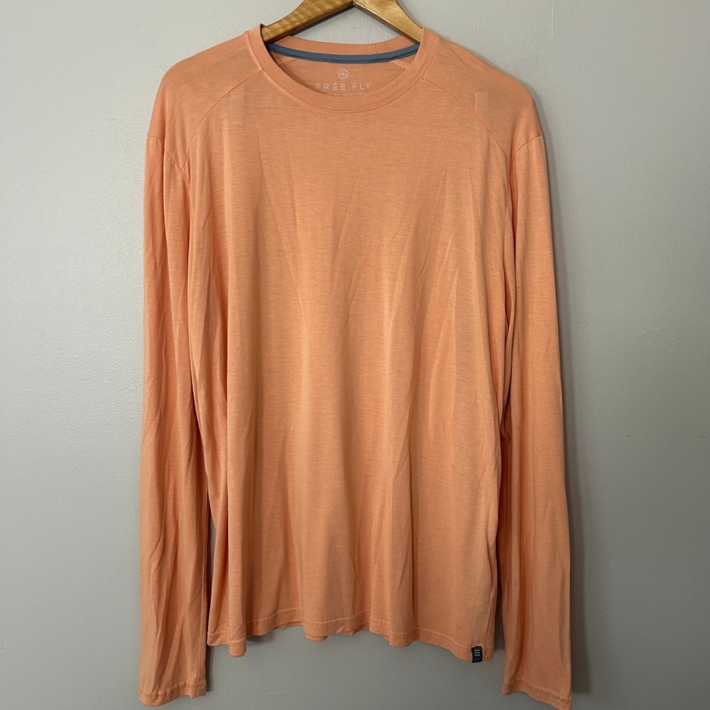Free Fly Shirt Mens XXL Peach Bamboo Long Sleeve Raglan Crew Neck Stretch Tee